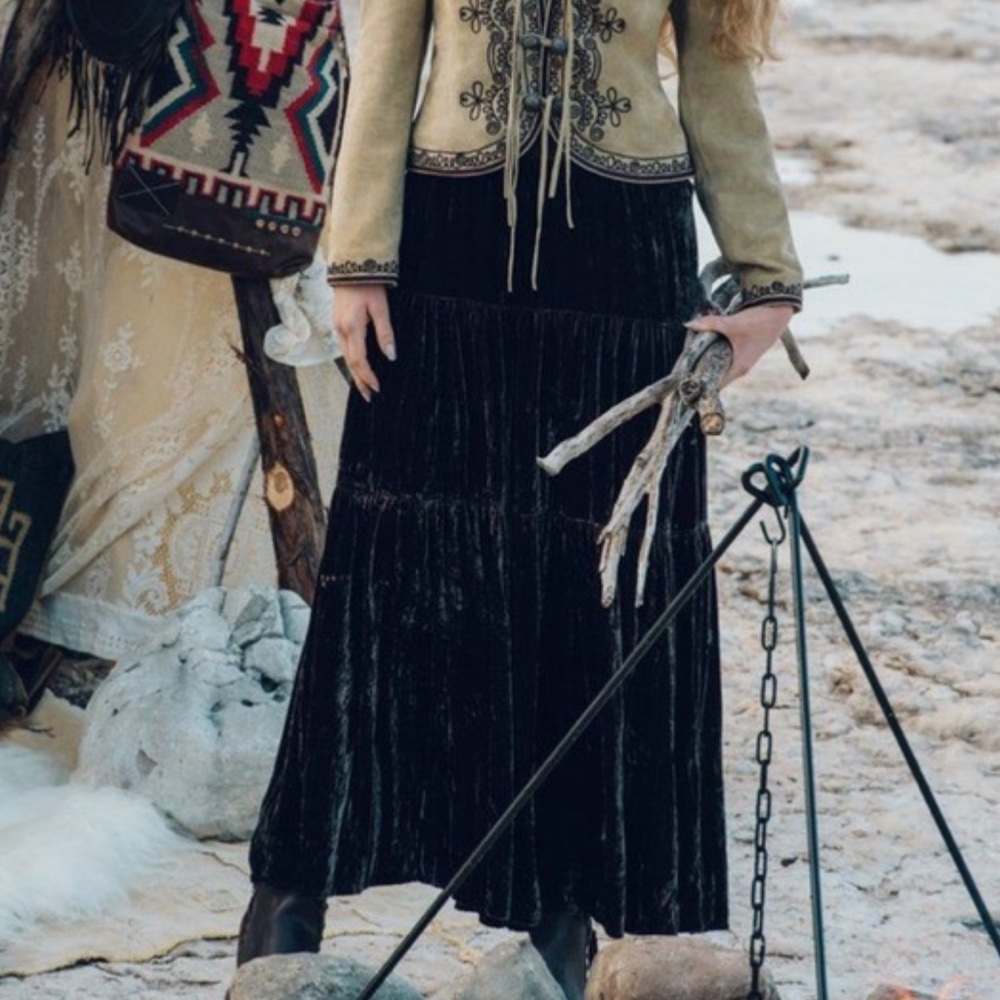 Double D Ranch Vintage Water Carrier Maxi Skirt Velvet